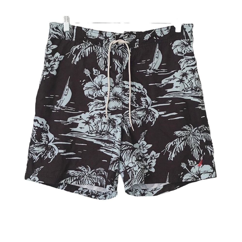 Nautica Mens Dark Brown Tropical Swim Trunks Cruise Boardshorts XL Beach